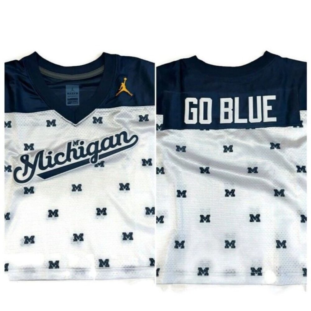 Jordan Michigan Wolverines Football Jersey Womens Size M Cropped Shirt Top White
